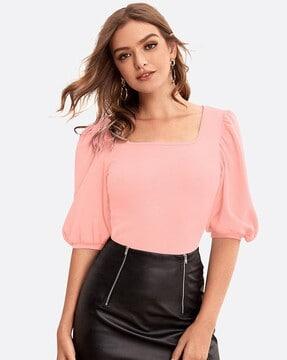 square-neck top with puffed sleeves