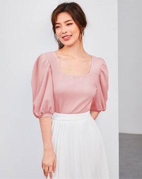 square-neck top with ruffled sleeves