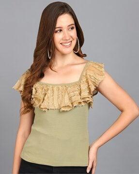 square-neck top with ruffles accent