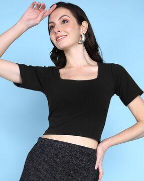 square-neck top with short sleeves