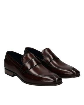 square-toe leather penny loafers