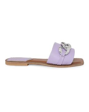 square-toe flat sandals with metal accent