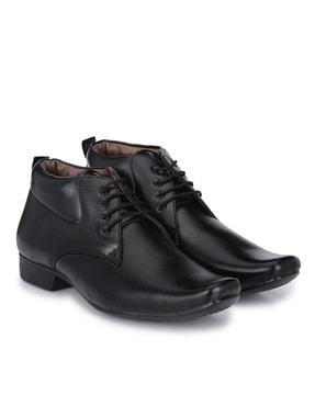 square-toe lace-up formal boots