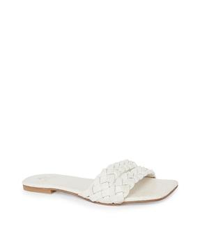 square-toe slip-on flat sandals