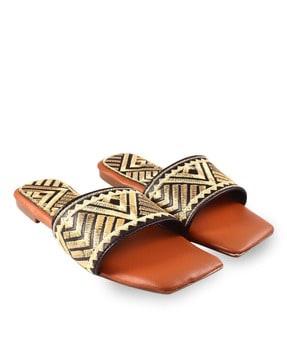 square-toe slip-on flat sandals
