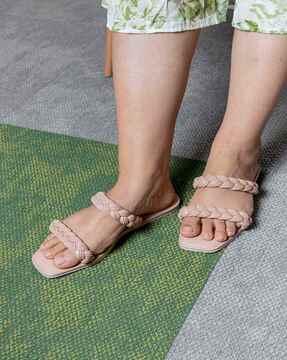 square-toe slip-on flat sandals