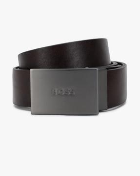 squared buckle and engraved logo suede belt