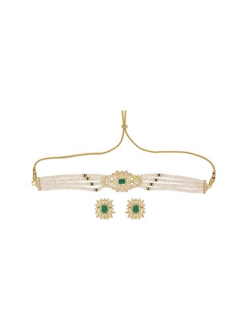 sri jagdamba pearls green & white pearl choker necklace set