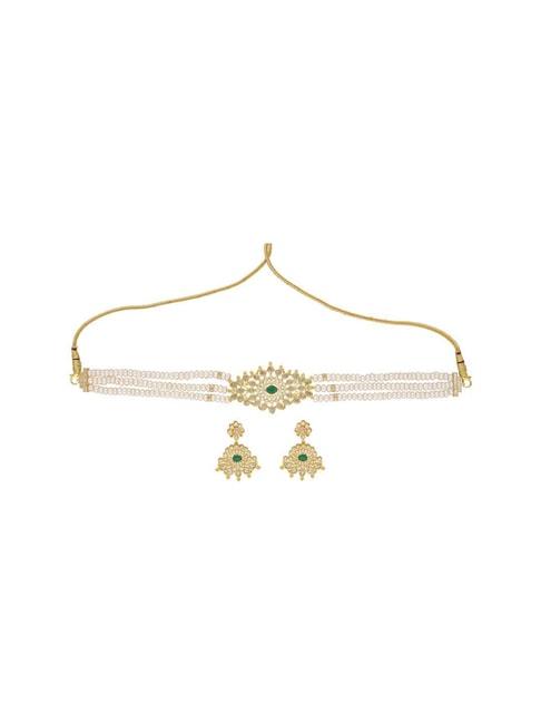 sri jagdamba pearls green & white pearl choker necklace set