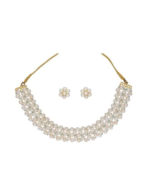 sri jagdamba pearls navishka white pearl & green beads choker necklace set
