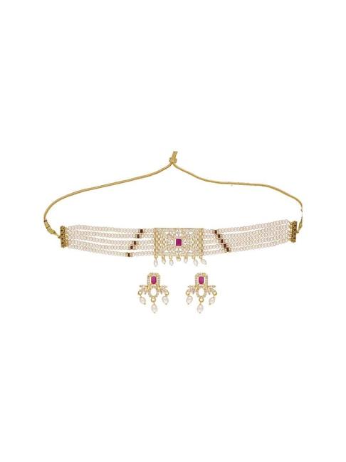 sri jagdamba pearls pink & white pearl choker necklace set