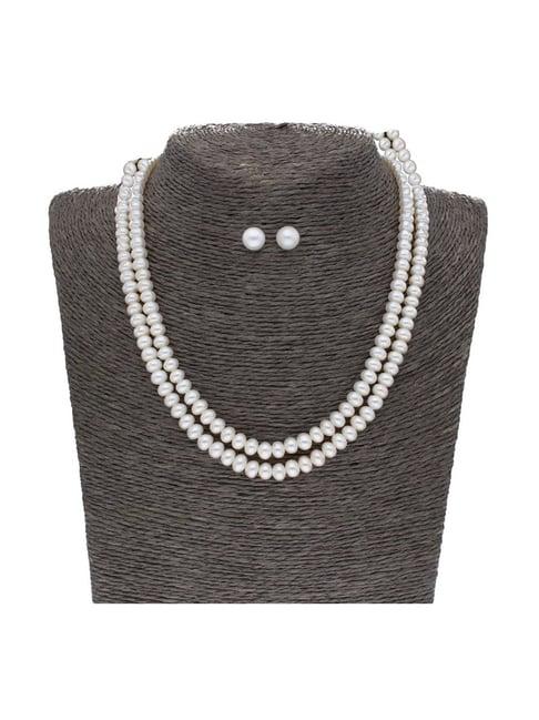 sri jagdamba pearls 2 line pearl white alloy necklace set