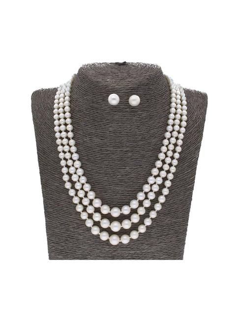 sri jagdamba pearls 3 line pearl white alloy necklace set
