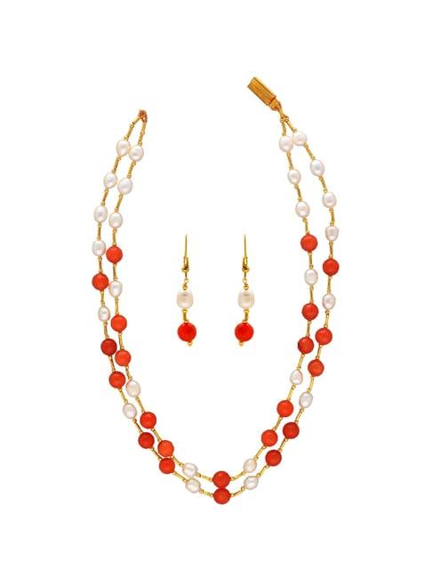 sri jagdamba pearls coral stone & white pearl necklace set