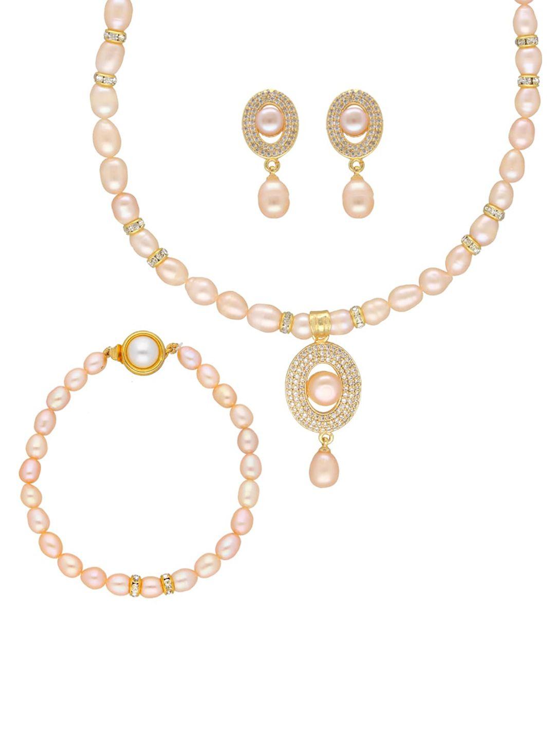 sri jagdamba pearls dealer gold-plated pearl-studded & beaded jewellery set
