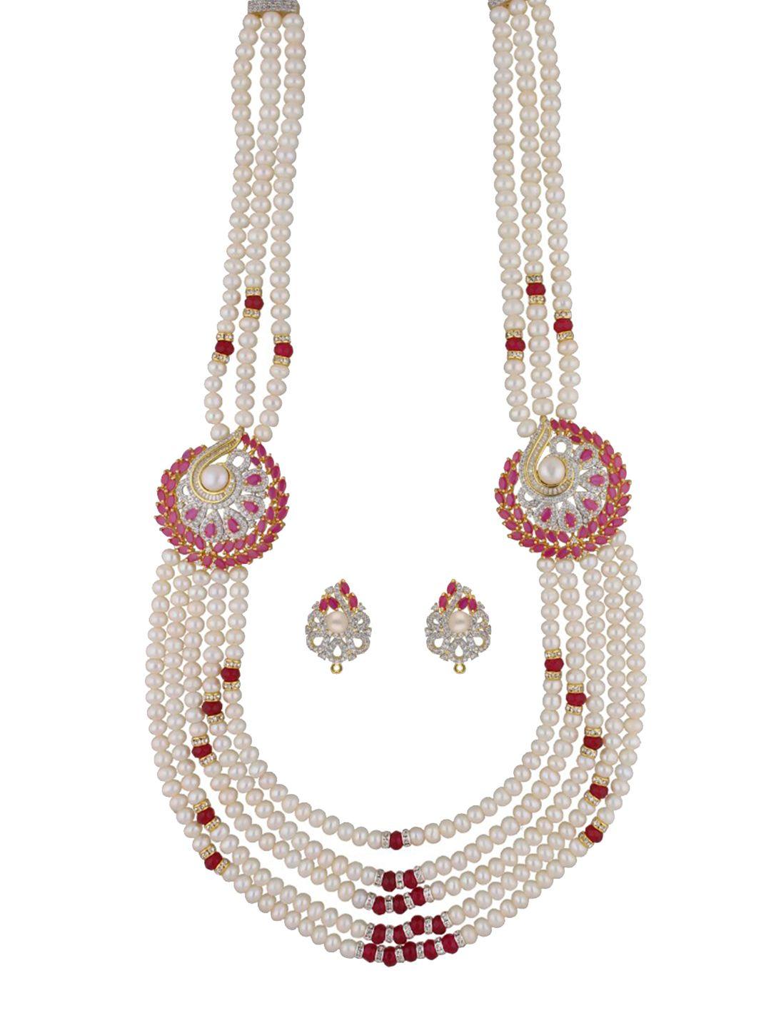 sri jagdamba pearls dealer gold-plated stone studded & pearl beaded jewellery set
