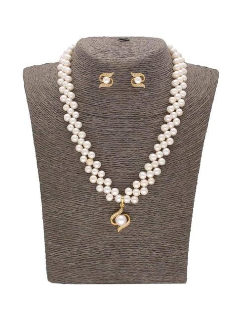 sri jagdamba pearls eternity's pearl white & golden necklace and earring set