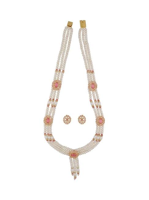 sri jagdamba pearls eva peach & pearl white necklace and earring set