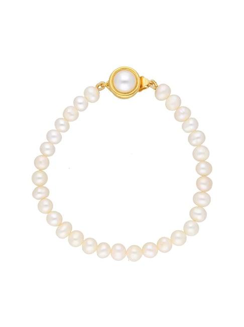 sri jagdamba pearls golden & pearl white casual bracelet