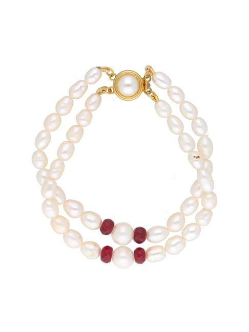 sri jagdamba pearls golden & pearl white casual bracelet