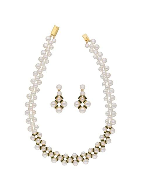 sri jagdamba pearls golden & white pearl necklace set
