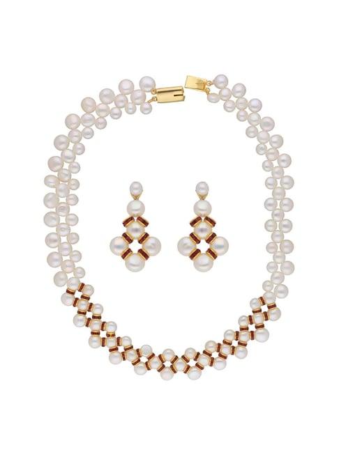 sri jagdamba pearls golden & white pearl necklace set