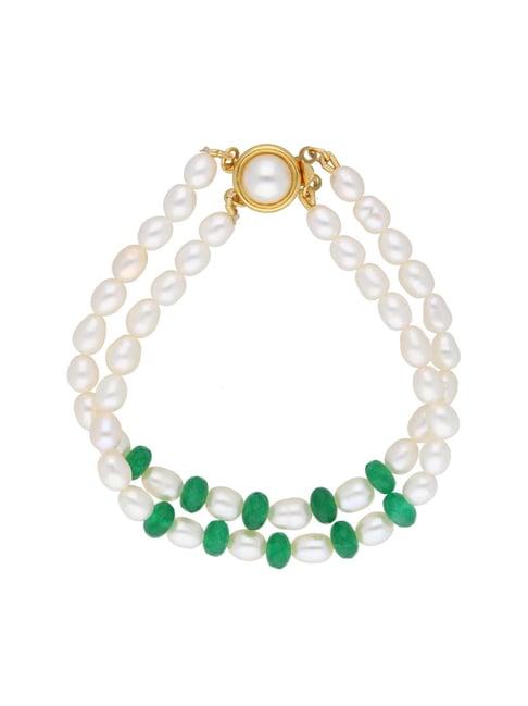 sri jagdamba pearls green & pearl white casual bracelet