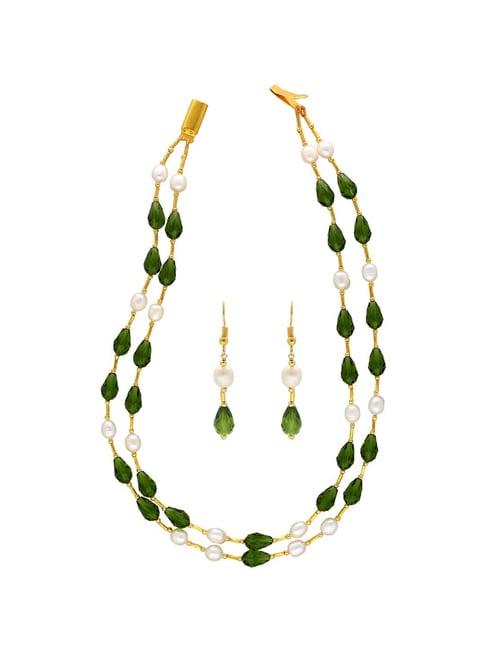 sri jagdamba pearls green stone & white pearl necklace set