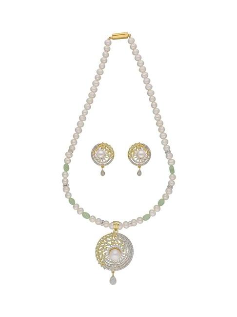sri jagdamba pearls kyra green & white pearl cz necklace set