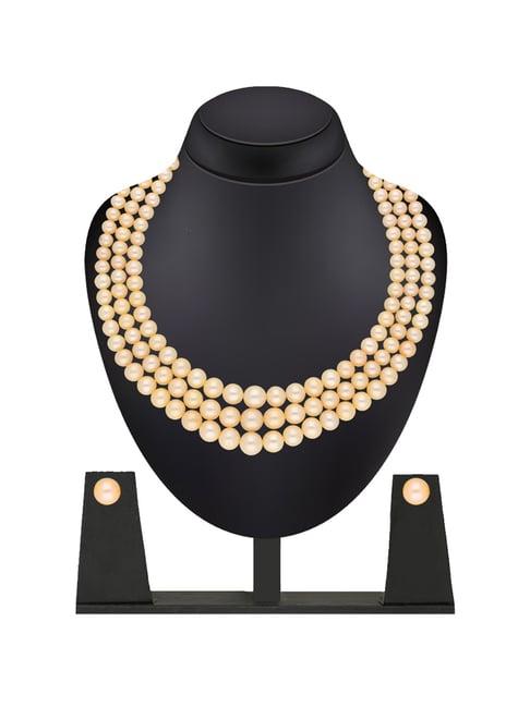 sri jagdamba pearls peach alloy classic necklace & earring set