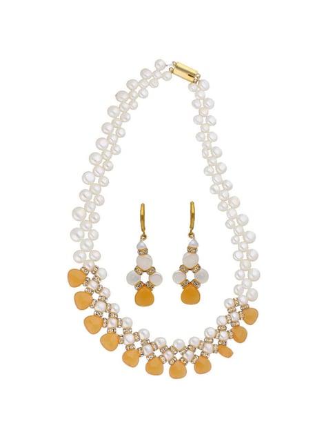 sri jagdamba pearls pearl white & clear alloy necklace set