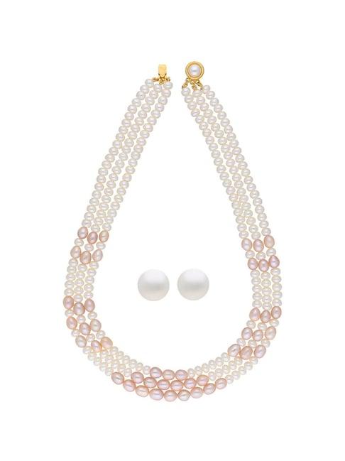 sri jagdamba pearls pearl white & pink alloy necklace set
