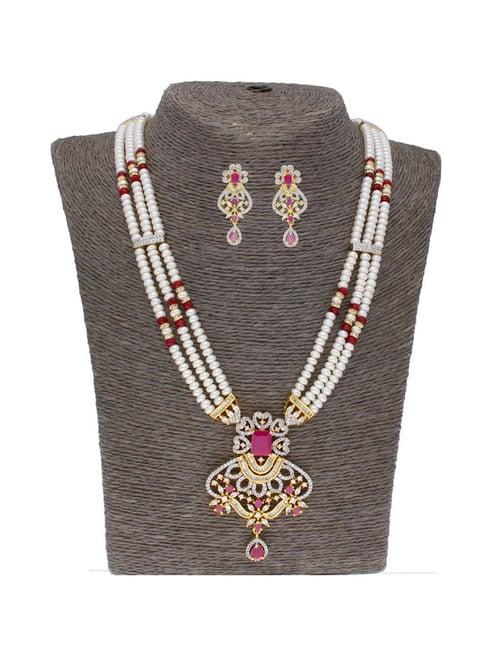 sri jagdamba pearls pink & white pearl gold plated necklace set