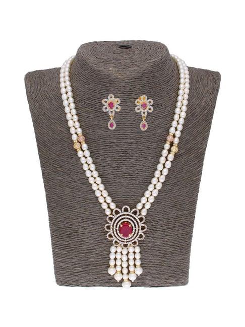 sri jagdamba pearls pink & white pearl gold plated necklace set