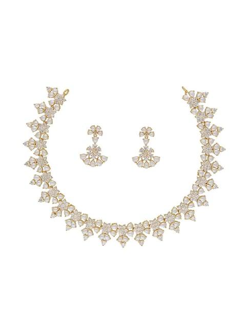 sri jagdamba pearls sarah pearl white & golden alloy necklace & earring set