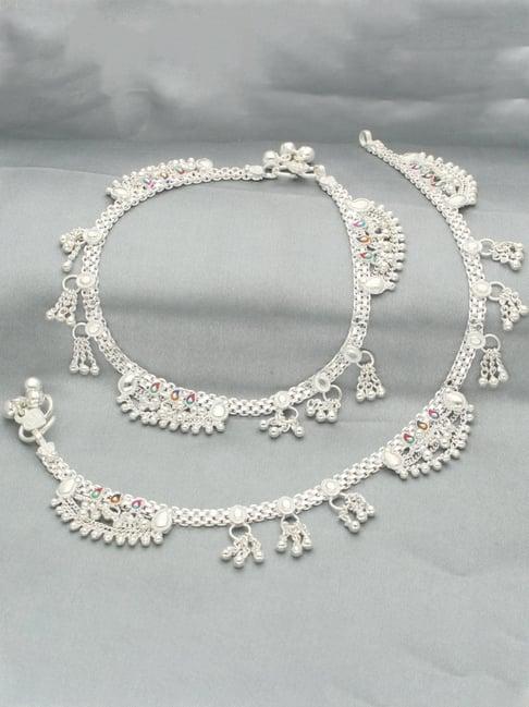 sri jagdamba pearls unicorn charm silver anklets for women