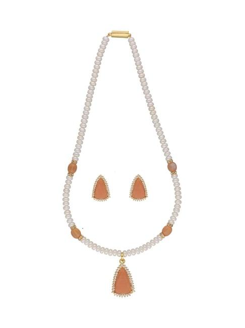 sri jagdamba pearls warda orange & pearl white alloy necklace & earring set