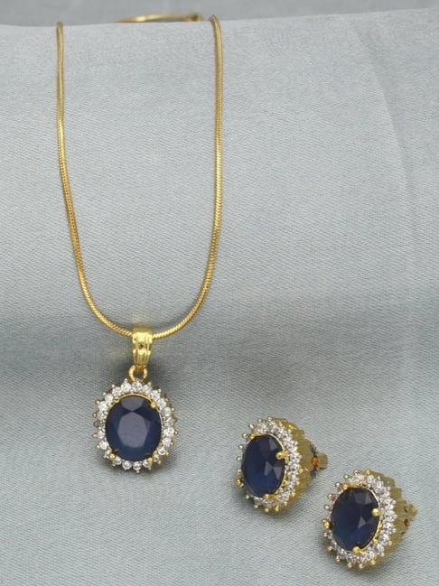 sri jagdamba pearls white & blue raveena pendant set with chain for women