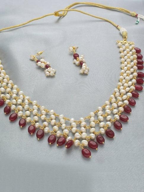 sri jagdamba pearls white & red odika pearl princess necklace for women