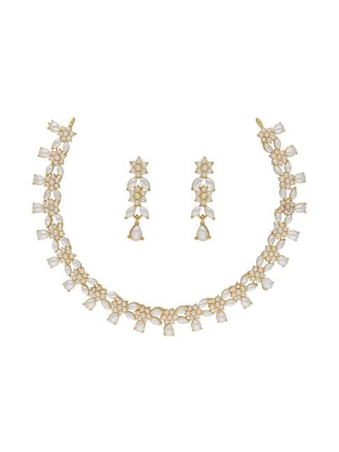 sri jagdamba pearls zara pearl white & golden alloy necklace & earring set