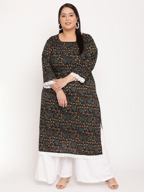 sringam black cotton floral kurta with palazzos