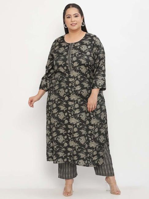 sringam black floral print kurta pant set