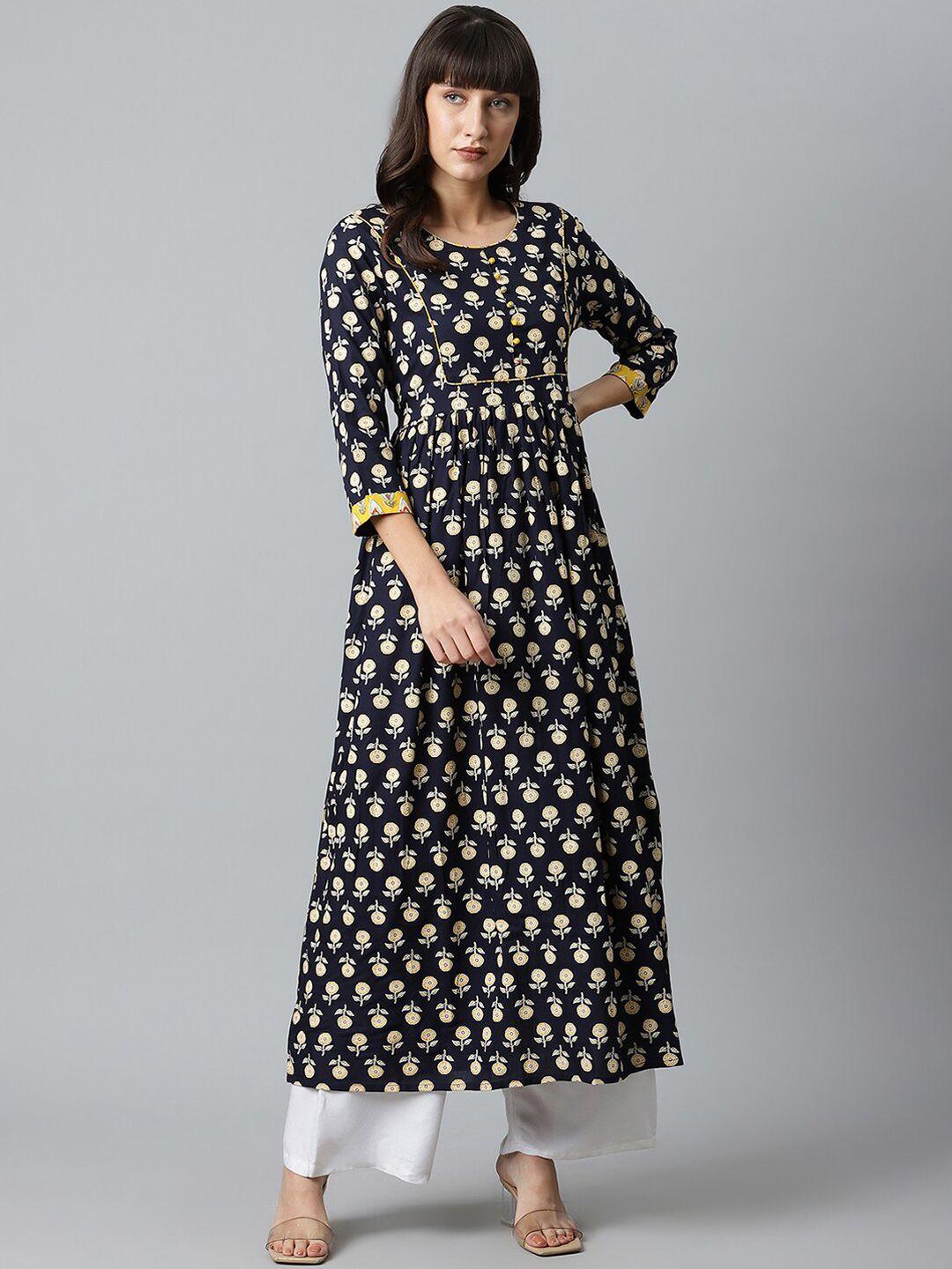 sringam blue floral printed maxi dress