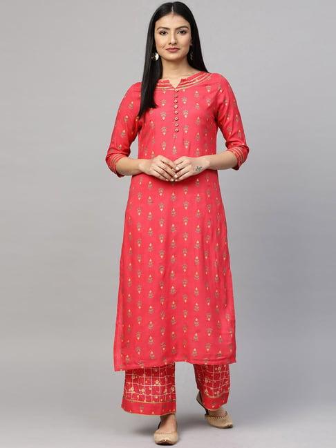 sringam coral printed kurta palazzo set