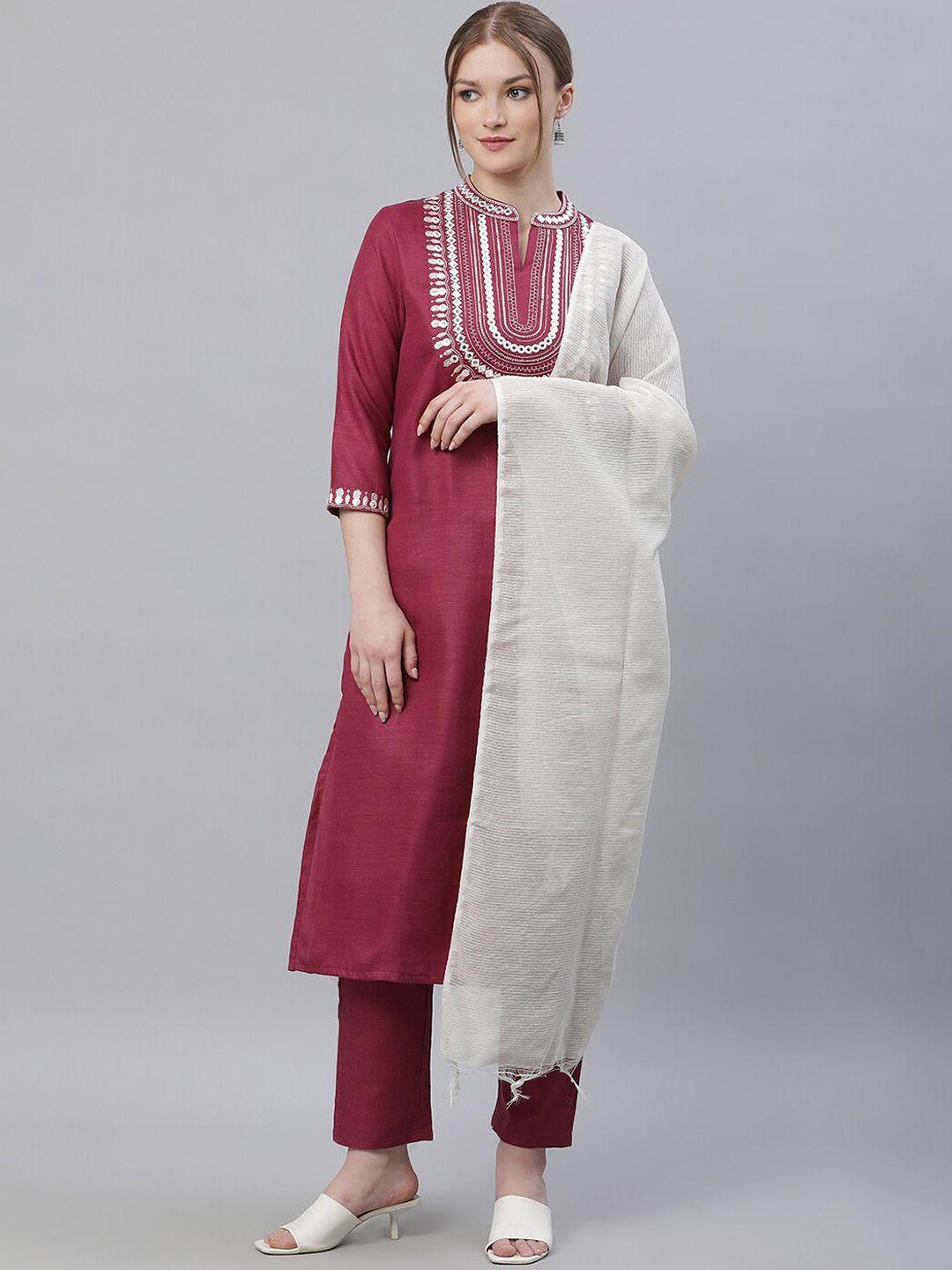 sringam embroidered mirror work regular kurta & trousers with dupatta