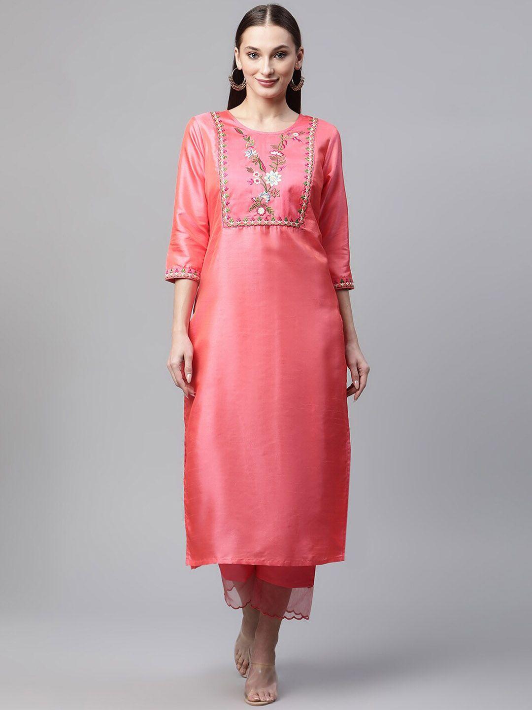 sringam floral embroidered straight kurta with trousers