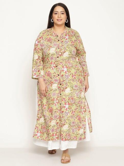 sringam green & pink floral print straight kurta