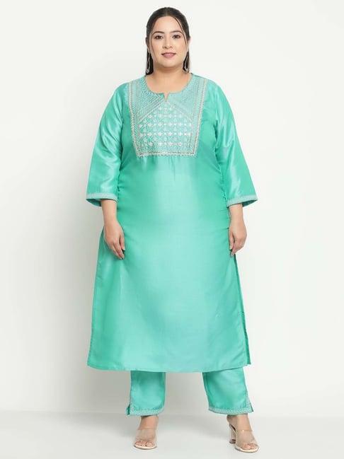 sringam green embroidered kurta pant set
