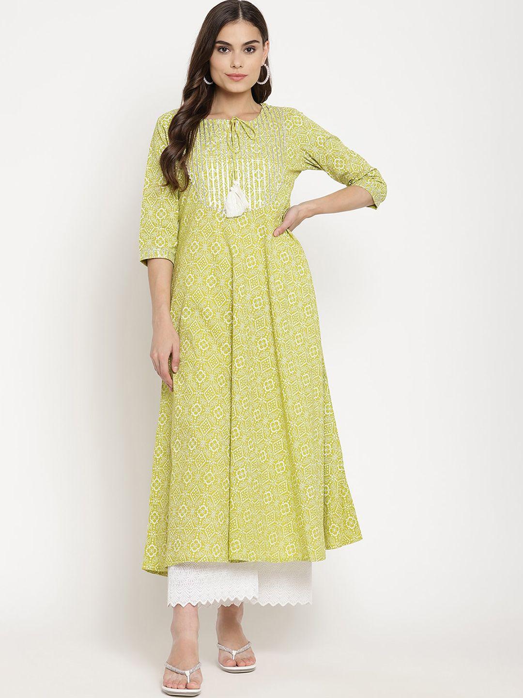 sringam green floral tie-up neck ethnic maxi dress