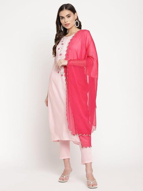 sringam light pink embroidered kurta with pant & dupatta